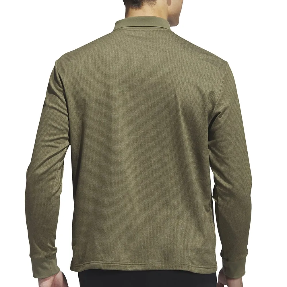 adidas Essentials Heathered Long Sleeve Polo Shirt - Olive Strata Melange