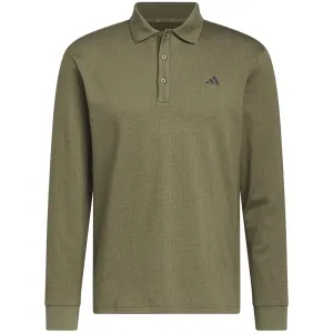 adidas Essentials Heathered Long Sleeve Polo Shirt - Olive Strata Melange