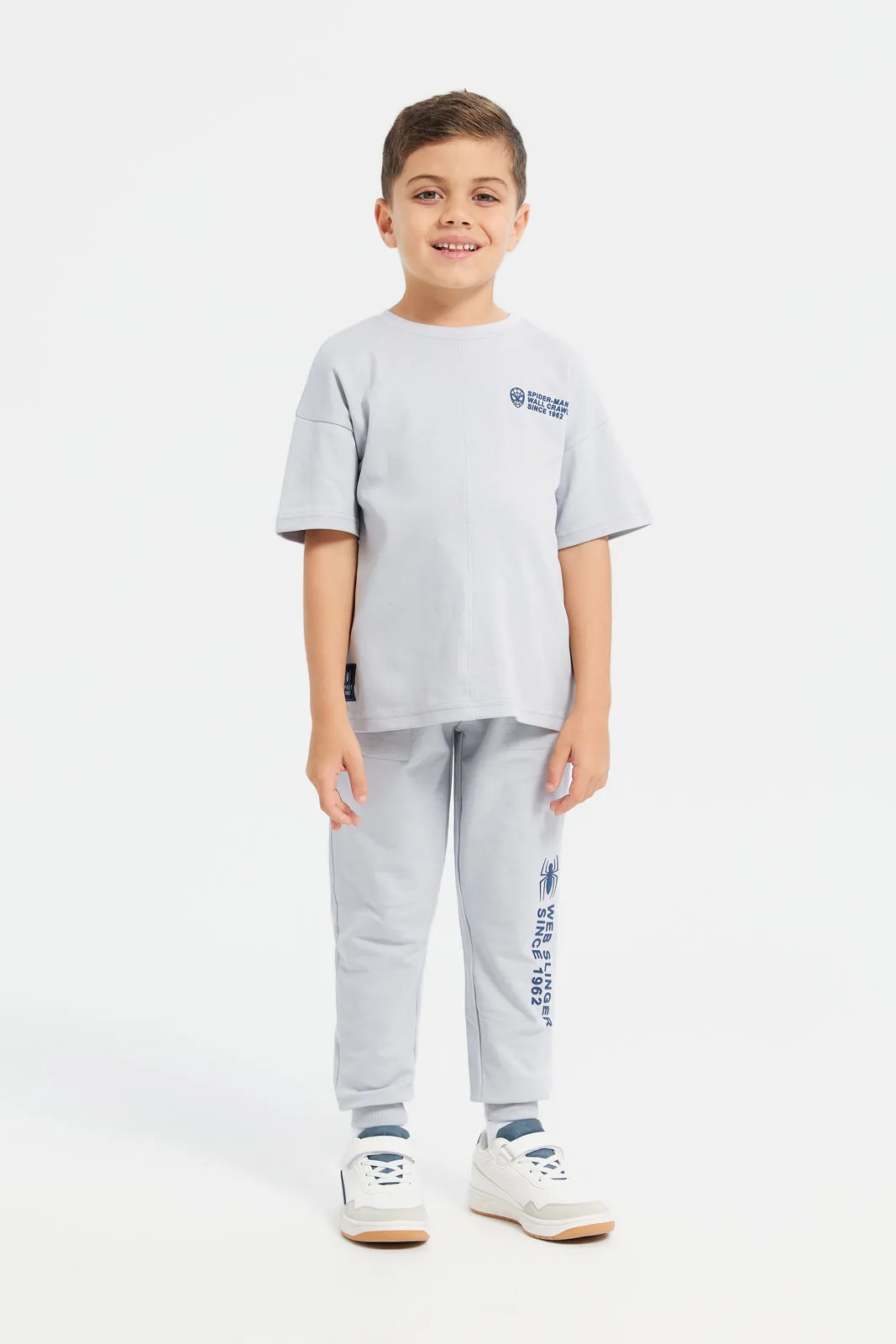 Boys Grey Oversize Cut And Sew Spiderman T-Shirt