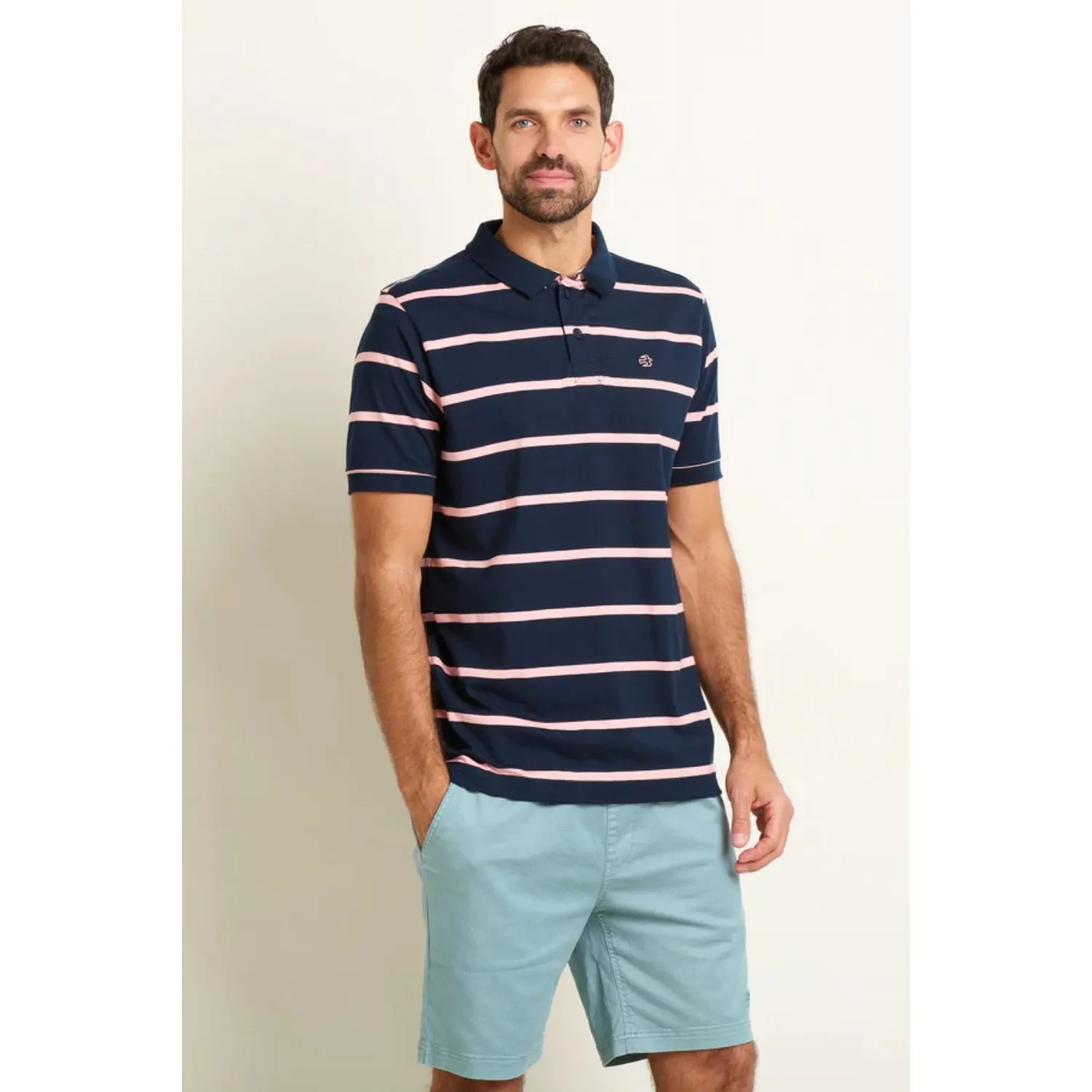 Brakeburn M Navy/Pink Stripe Polo Shirt