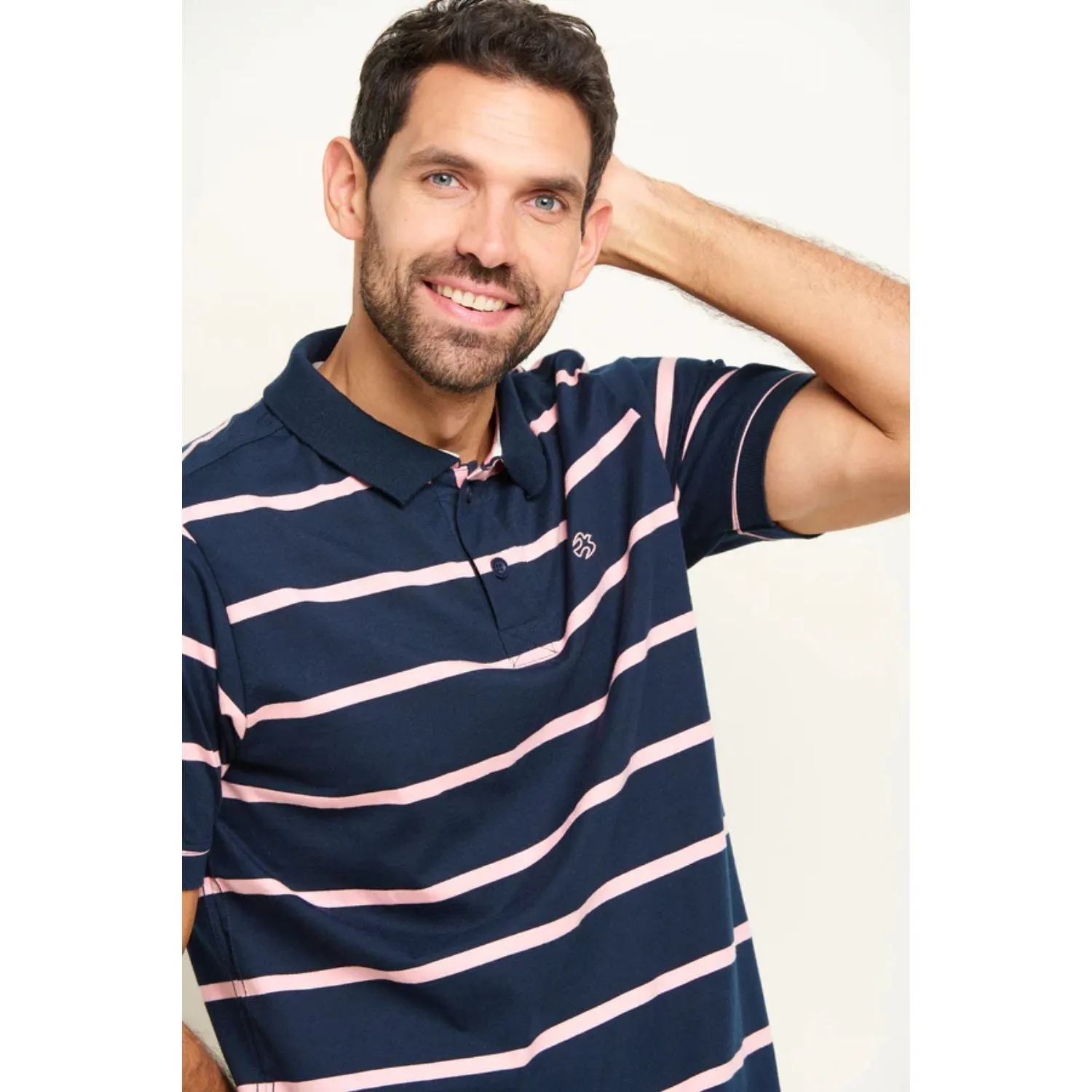 Brakeburn M Navy/Pink Stripe Polo Shirt