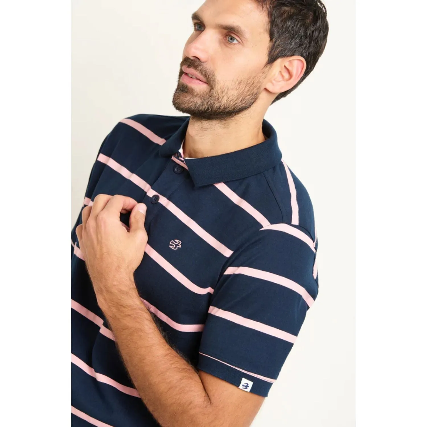 Brakeburn M Navy/Pink Stripe Polo Shirt