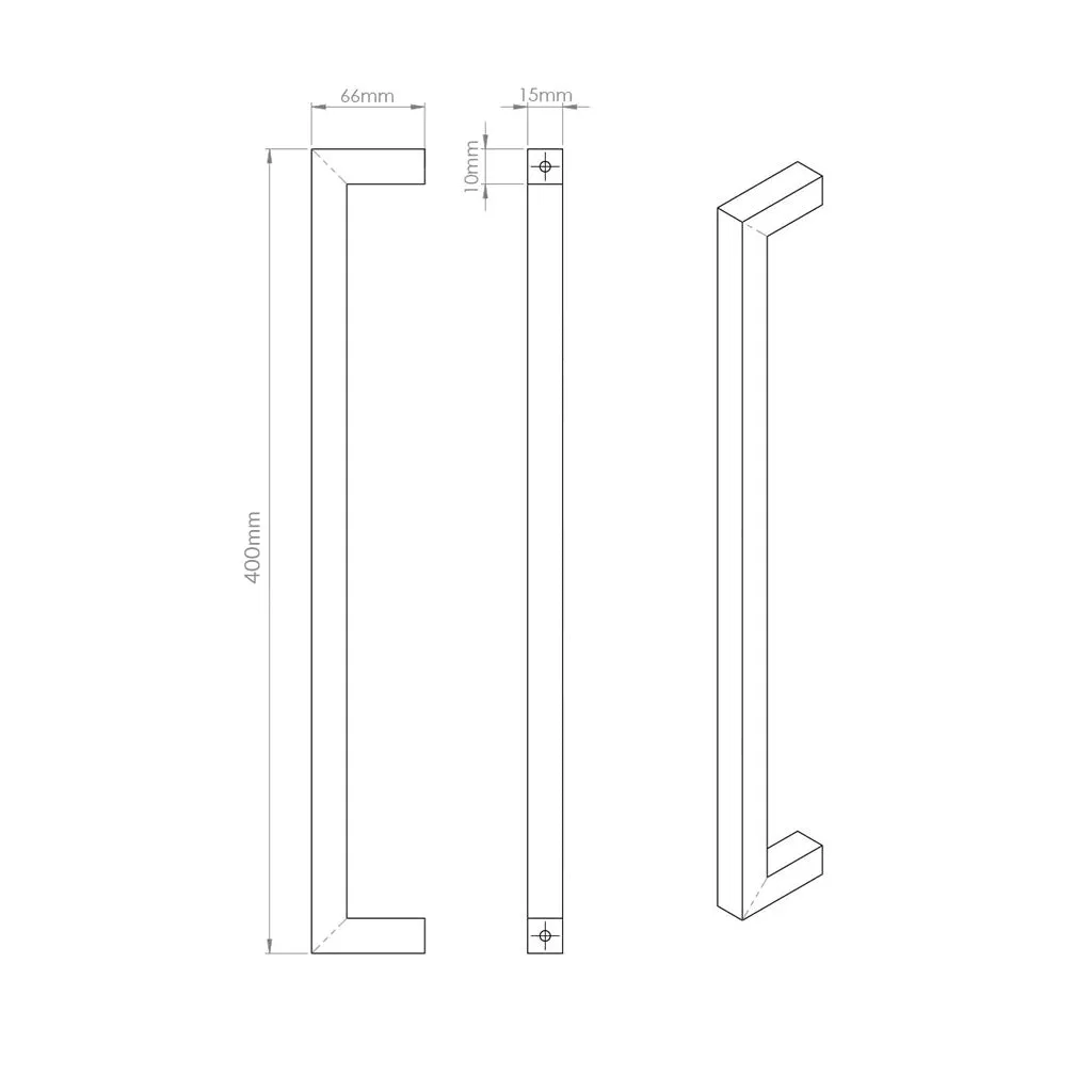 Concord XL 400mm Back to Back Pull Handle Pack - 3 Square Hinges - Satin Stainless Steel