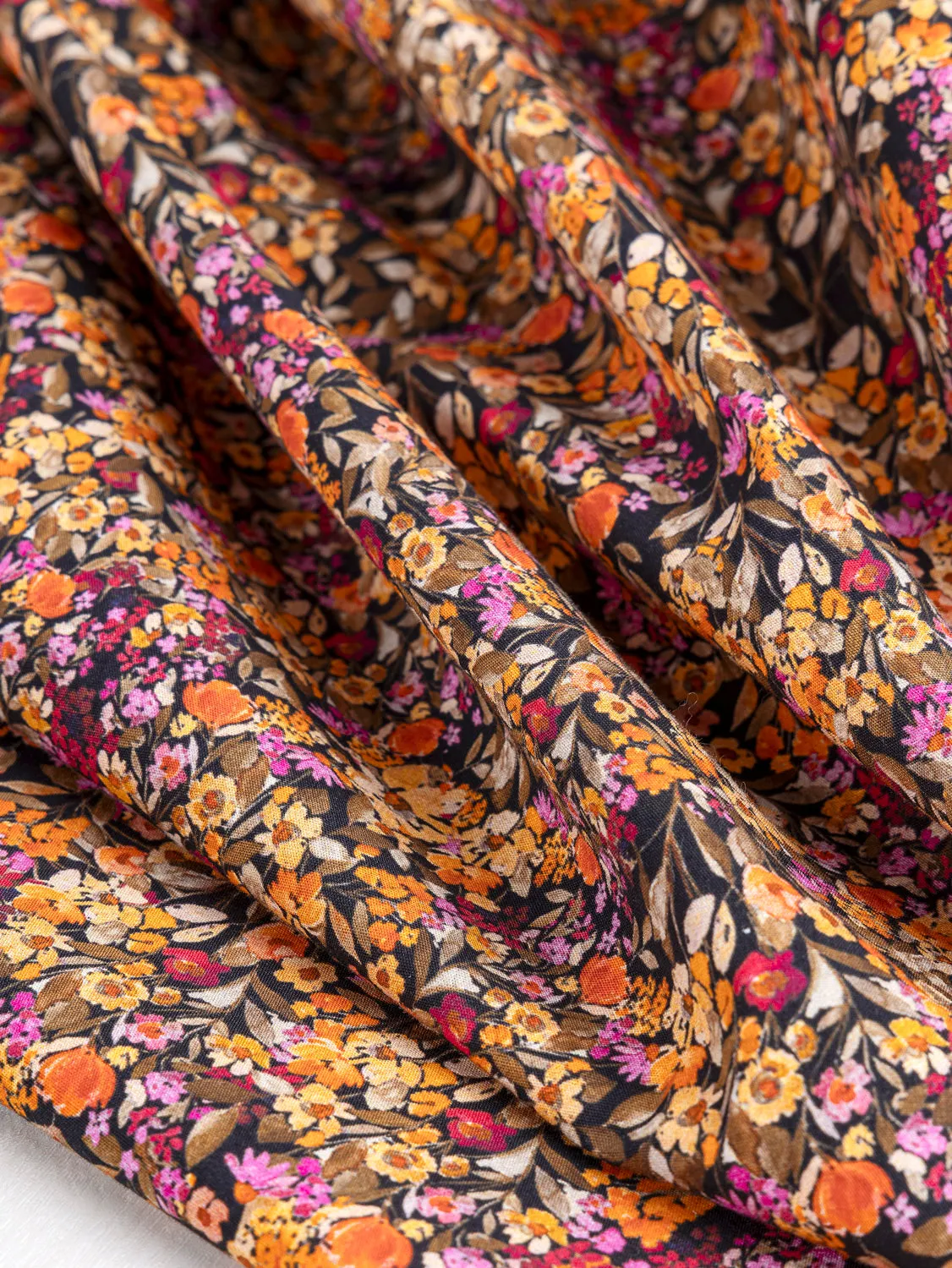 Ditzy Floral Meadow Print Cotton Poplin - Black   Yellow   Pink   Olive