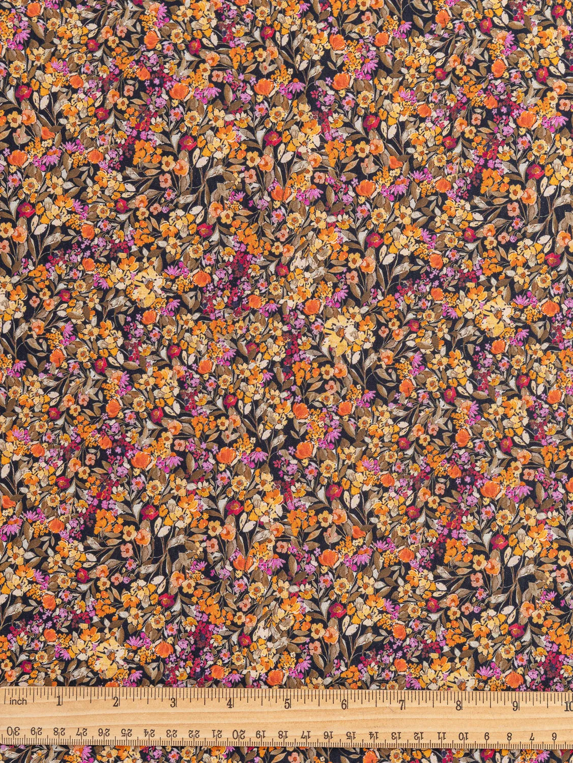 Ditzy Floral Meadow Print Cotton Poplin - Black   Yellow   Pink   Olive