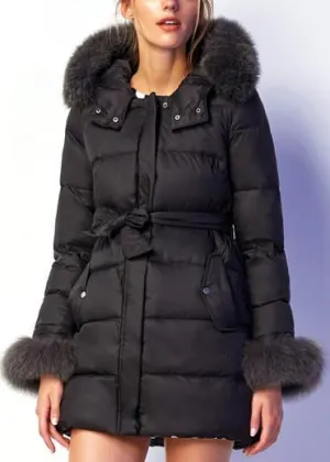 Fur-Trim Puffer Coat in Black