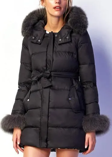 Fur-Trim Puffer Coat in Black