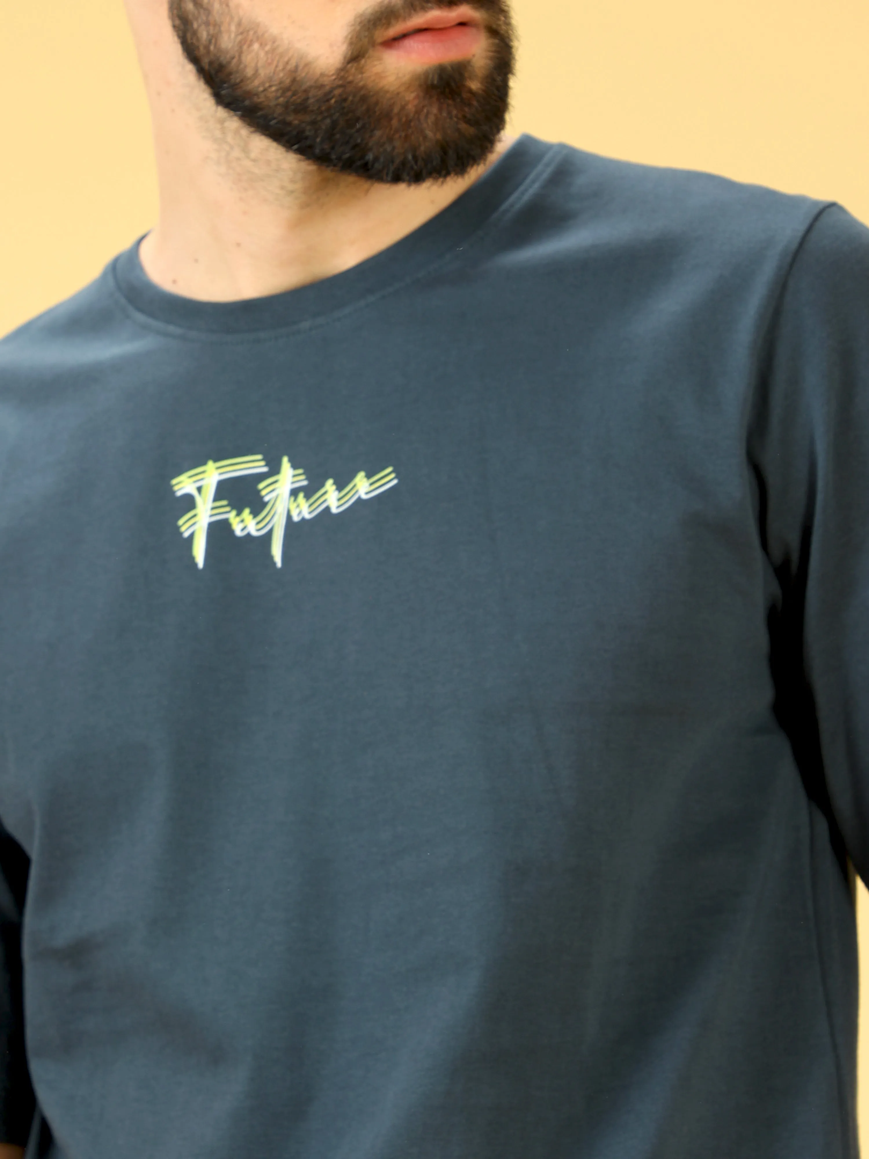 Future Chest Print Fly Sleeve Crew Neck T-Shirt