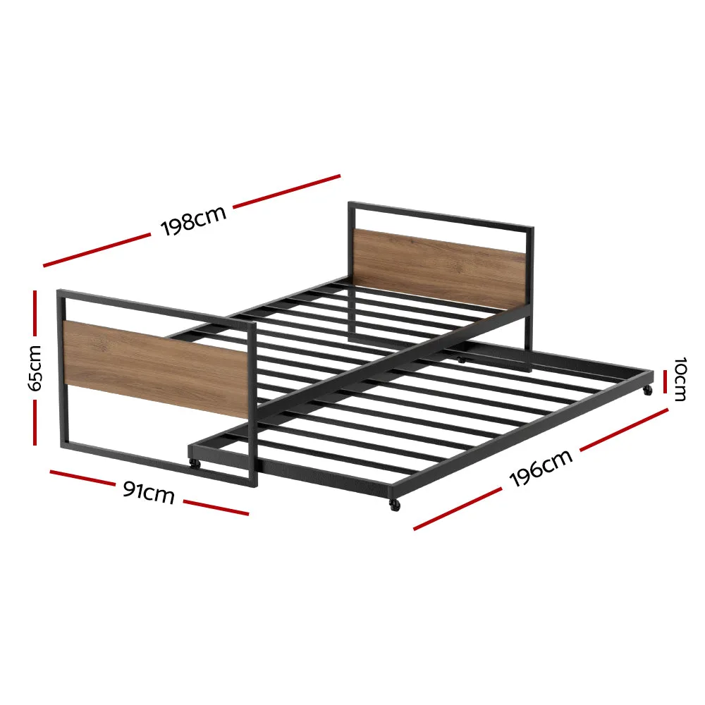 Industrial Metal Trundle Daybed Frame w/ Storage | Artiss