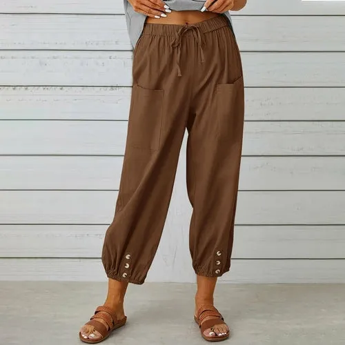 Loose High Waist Buttons Cotton Hemp Pants