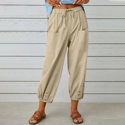 Loose High Waist Buttons Cotton Hemp Pants