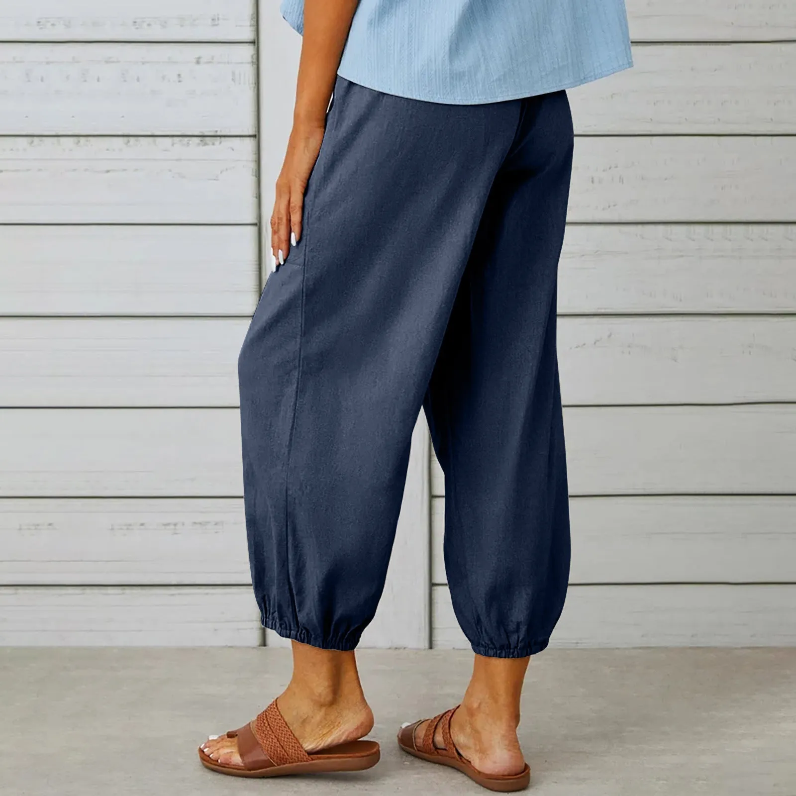 Loose High Waist Buttons Cotton Hemp Pants