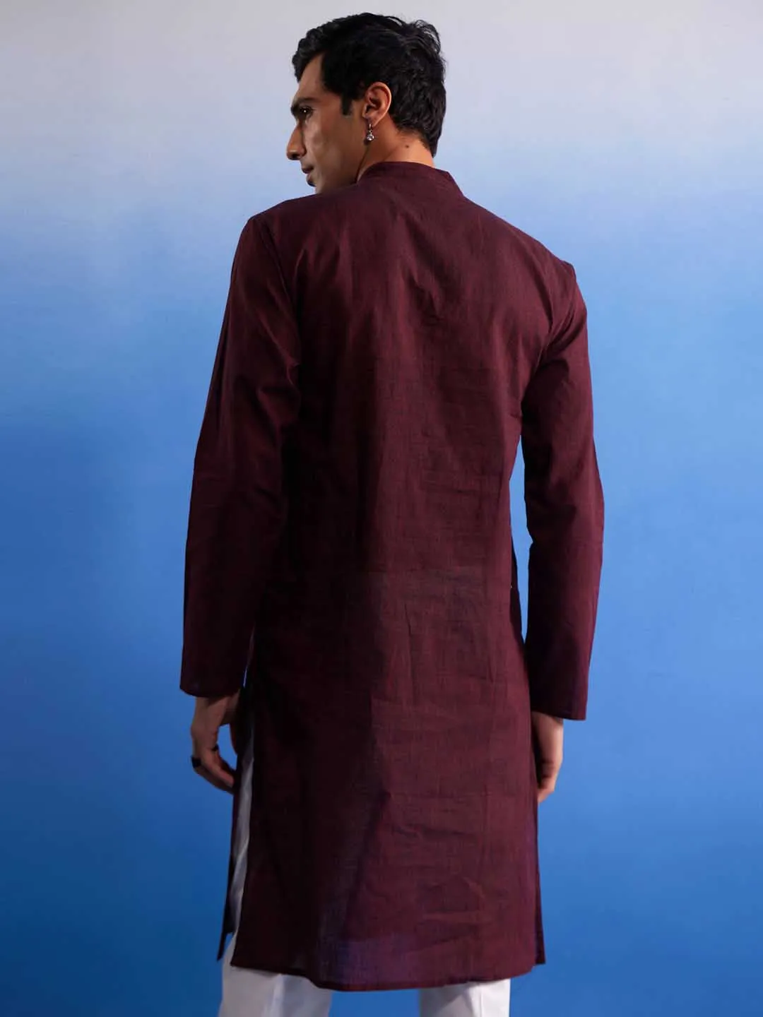 SHVAAS By VASTRAMAY Men's Maroon Pure Cotton Handloom Kurta