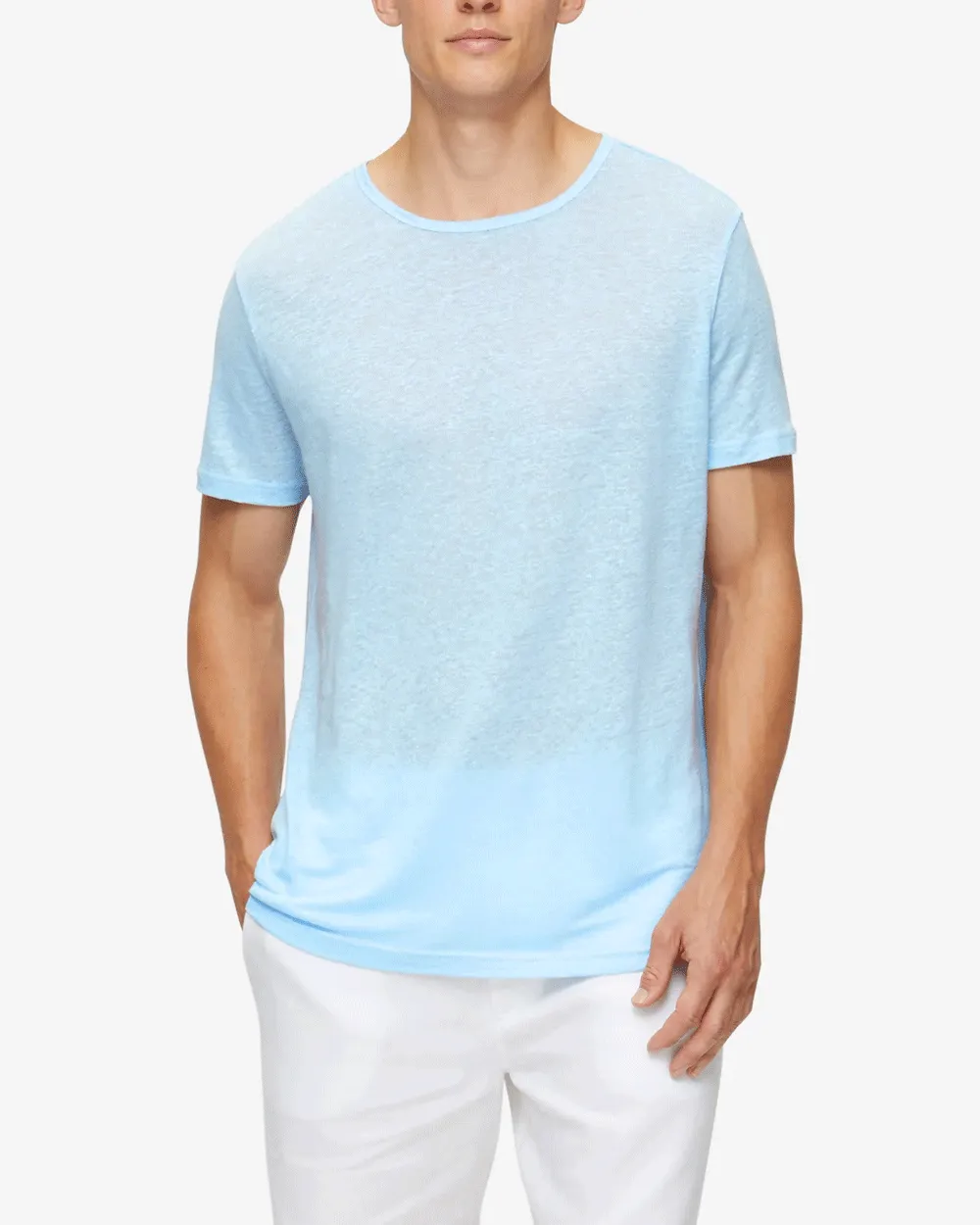 Sky Blue Pure Linen Short Sleeve T-Shirt