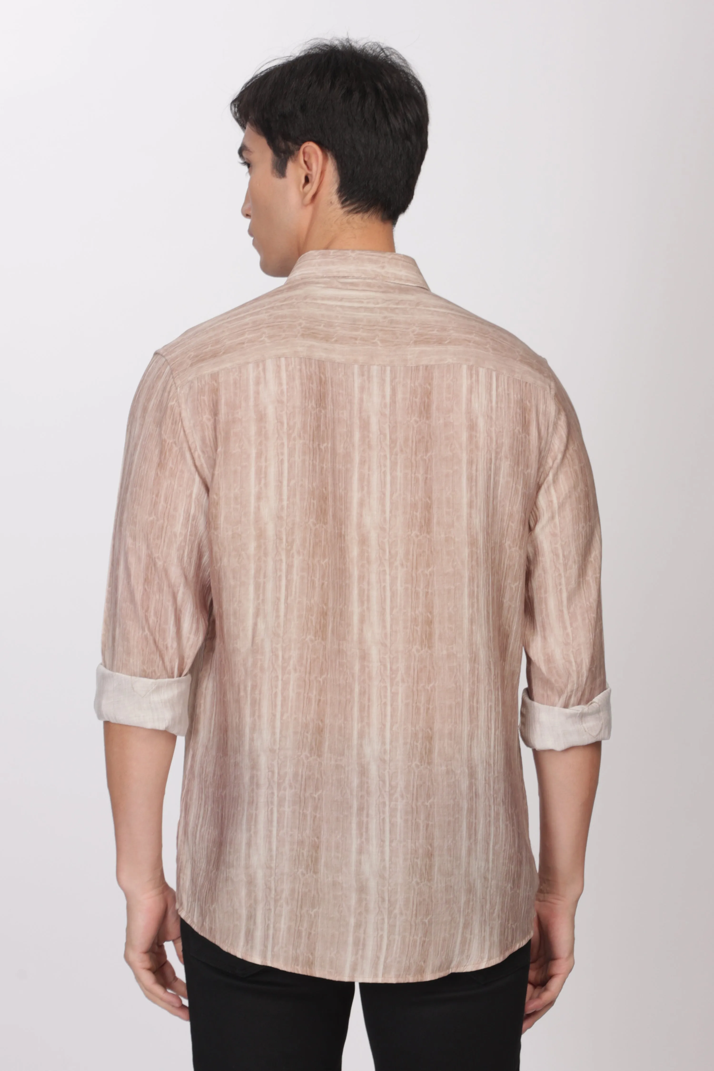 Tan Slim Fit Viscose Beach Wear Shirt