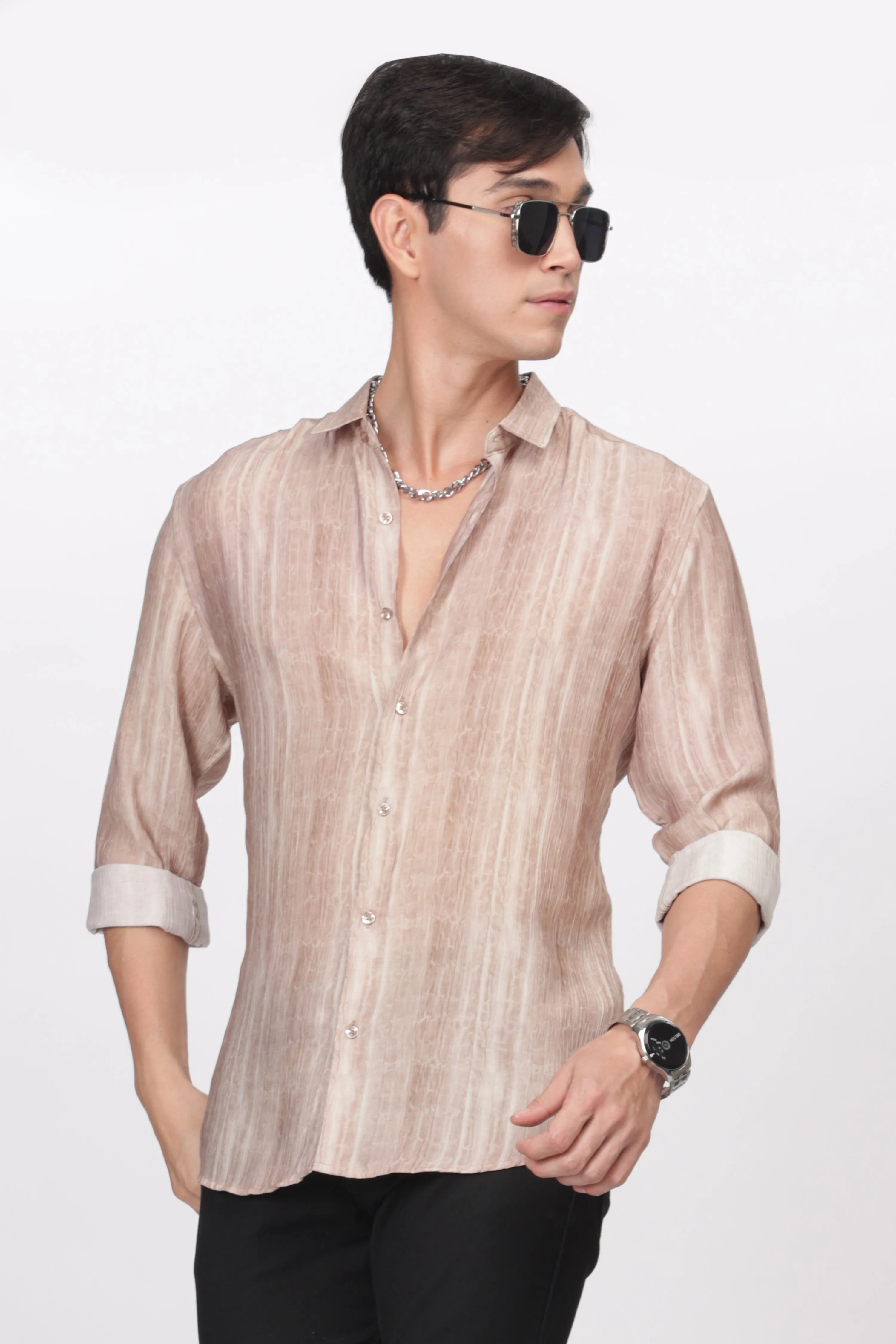 Tan Slim Fit Viscose Beach Wear Shirt