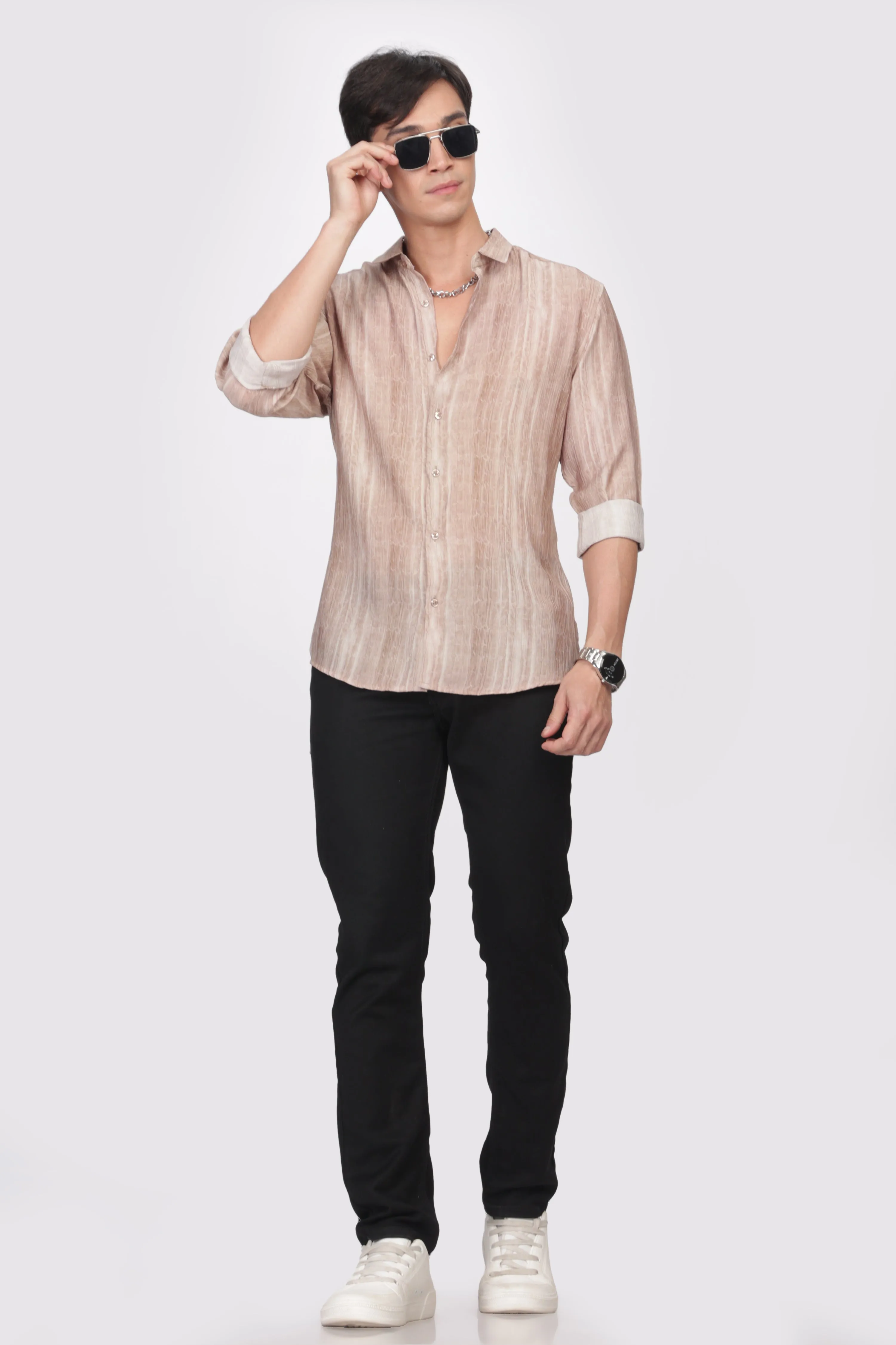 Tan Slim Fit Viscose Beach Wear Shirt