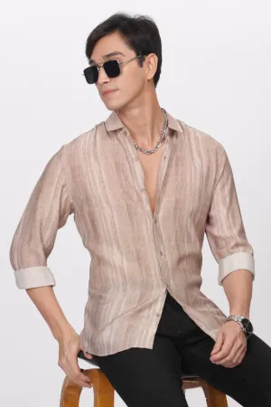 Tan Slim Fit Viscose Beach Wear Shirt