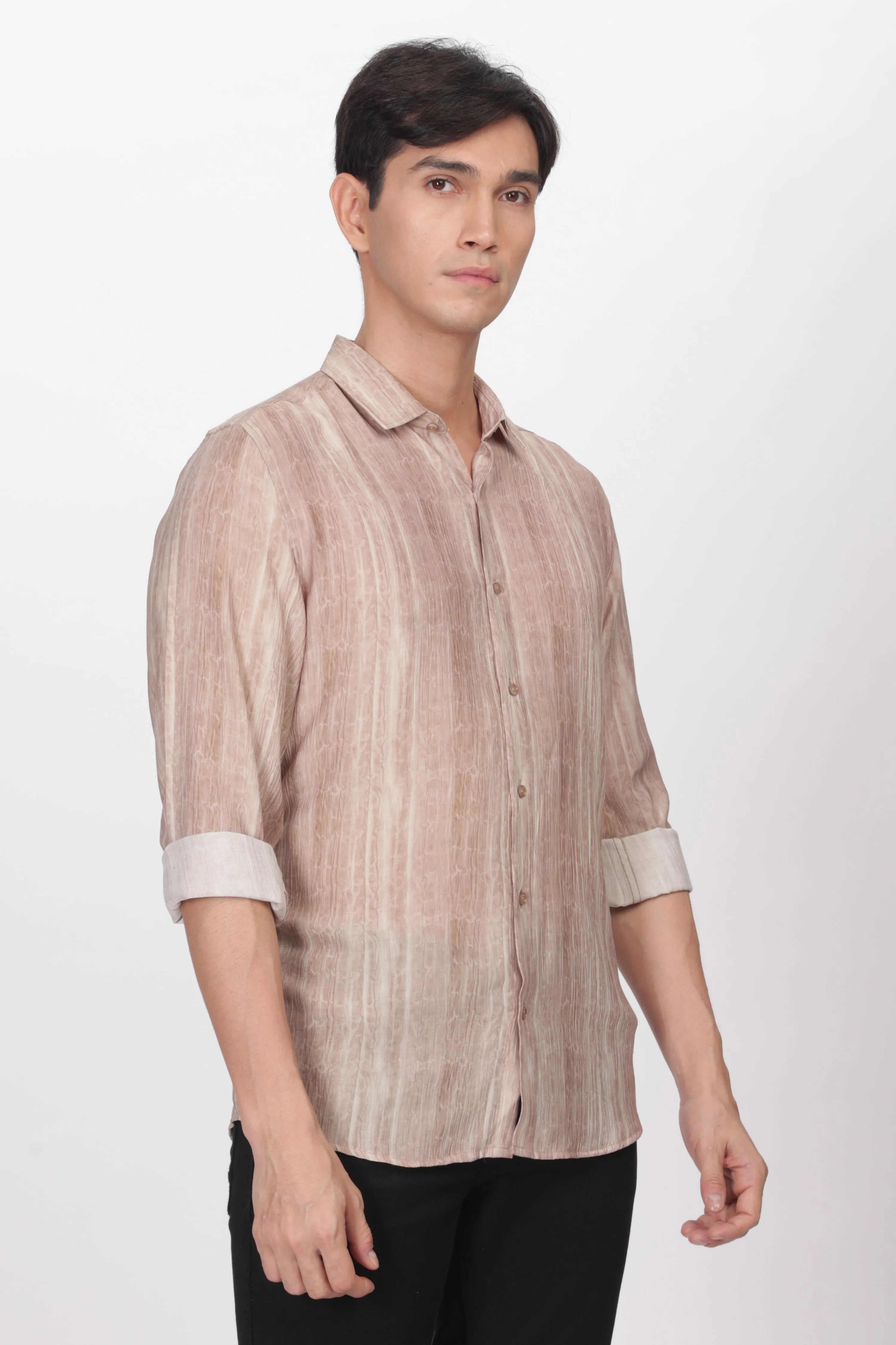 Tan Slim Fit Viscose Beach Wear Shirt