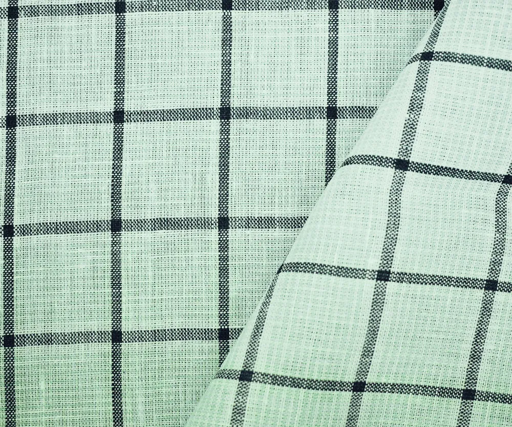 Teal-Gray-White Spence Bryson Grid Check Irish Linen Woven Fabric