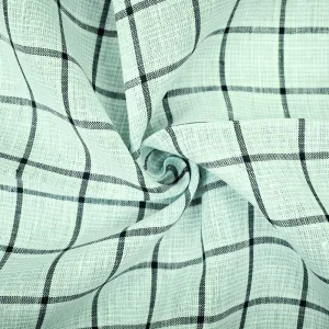 Teal-Gray-White Spence Bryson Grid Check Irish Linen Woven Fabric