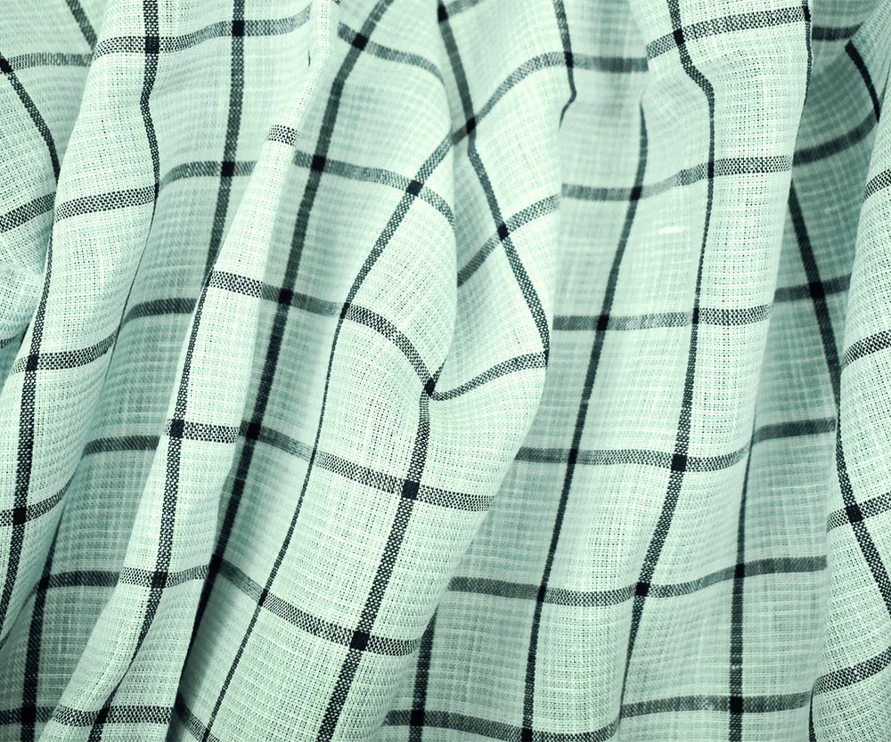 Teal-Gray-White Spence Bryson Grid Check Irish Linen Woven Fabric