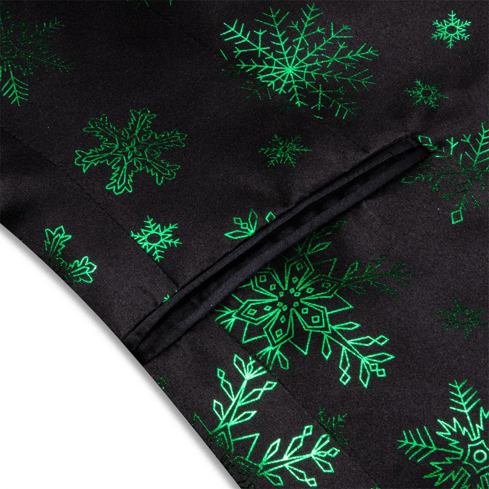 Ties2you Mens Silk Suit Jacket Black Green Snow Christmas Festival Suit