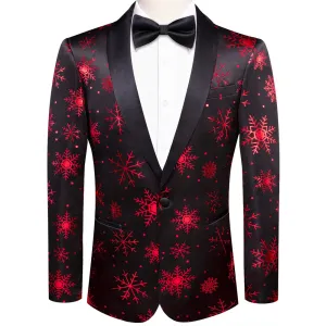 Ties2you Mens Silk Suit Jacket Black Red Snow Christmas Festival Suit