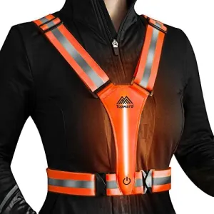 Topward LED Reflective Vest Safety Gear, Light Up Vest for Night Walking Cycling, High Visibility Running Vest with Reflective Strips, USB Rechargeable with Adjustable Waist/Shoulder