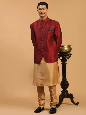 VASTRAMAY Maroon Silk Jodhpuri Kurta Set