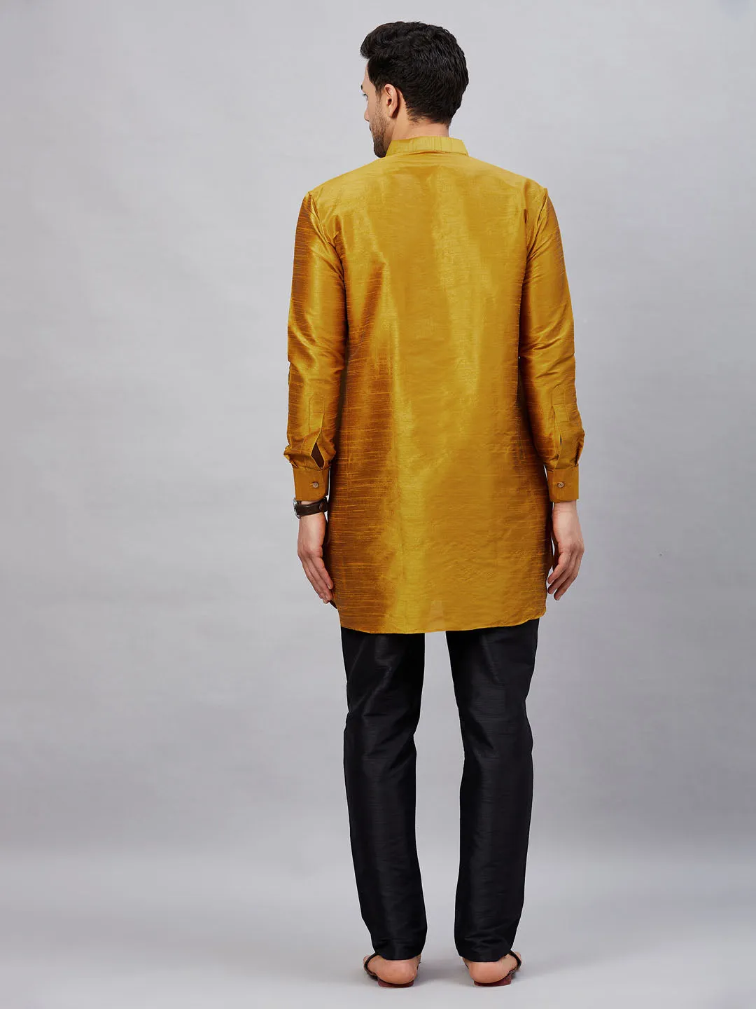 Vastramay Men's Mustard Silk Kurta Set