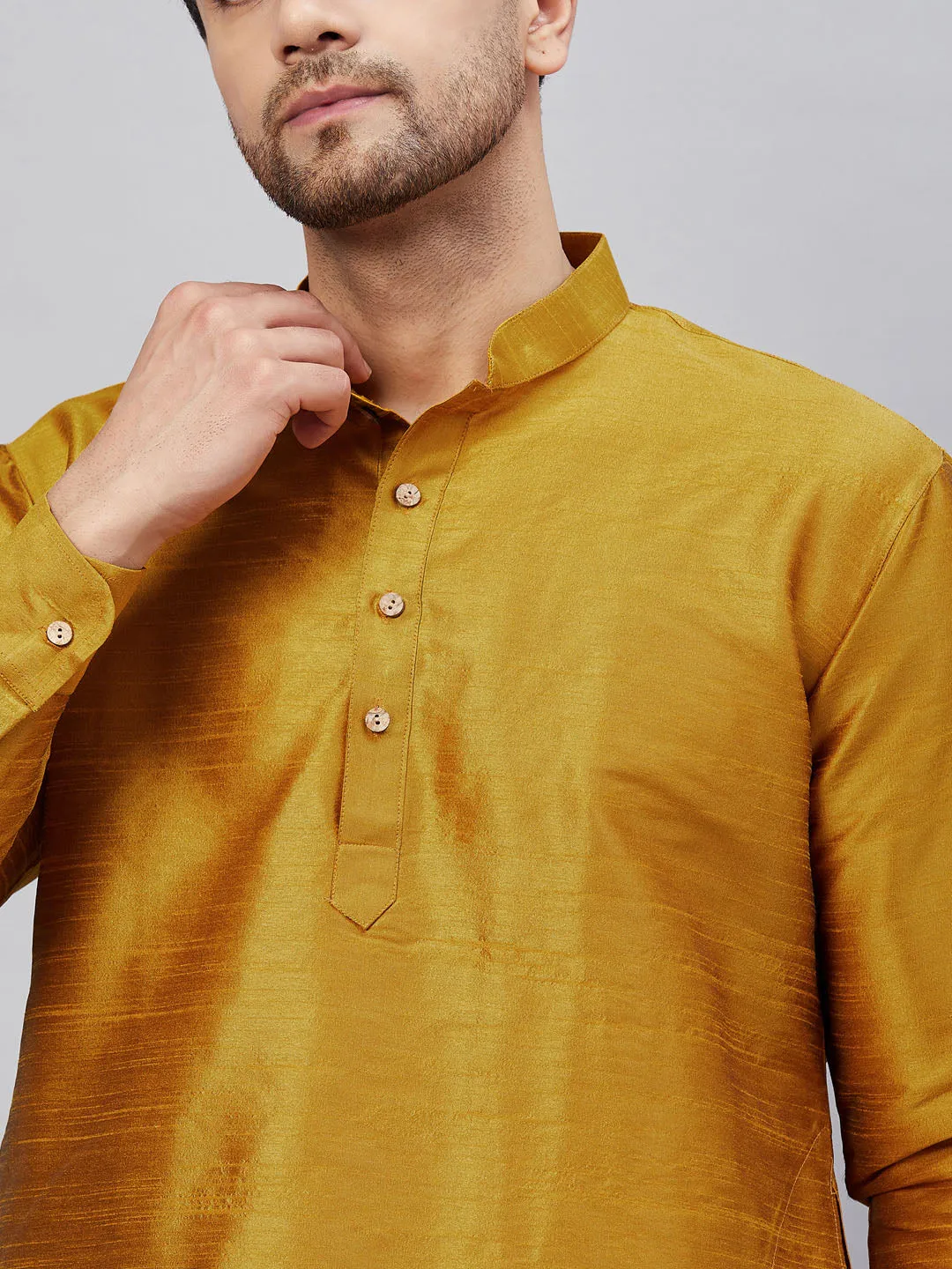 Vastramay Men's Mustard Silk Kurta Set