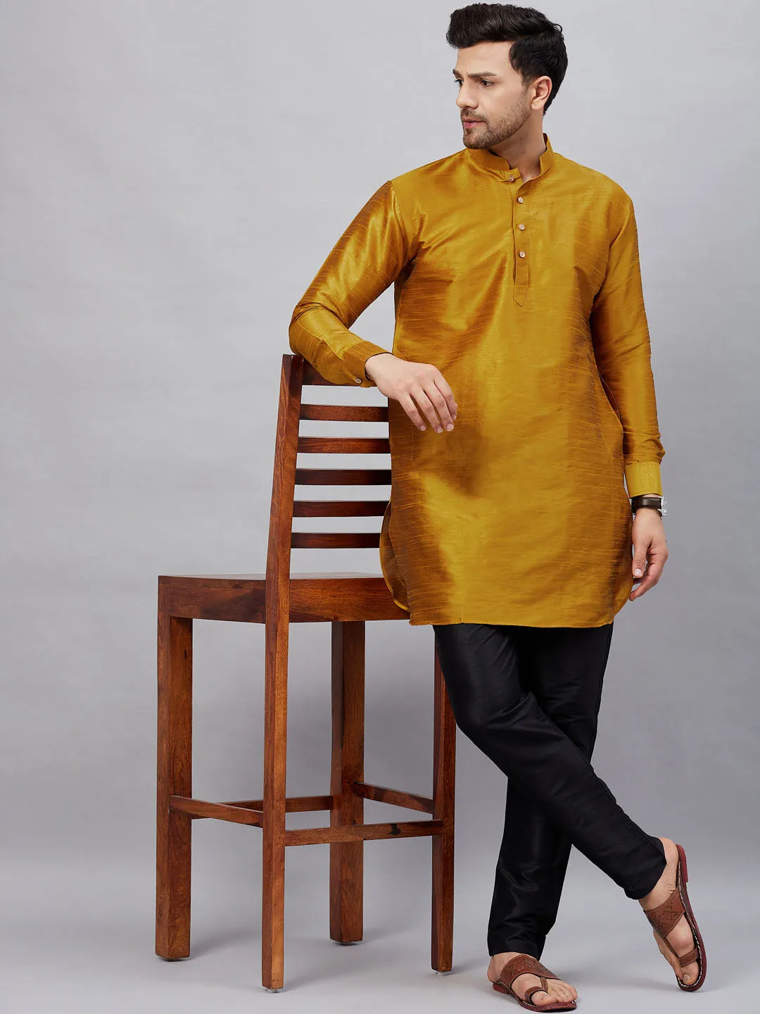 Vastramay Men's Mustard Silk Kurta Set