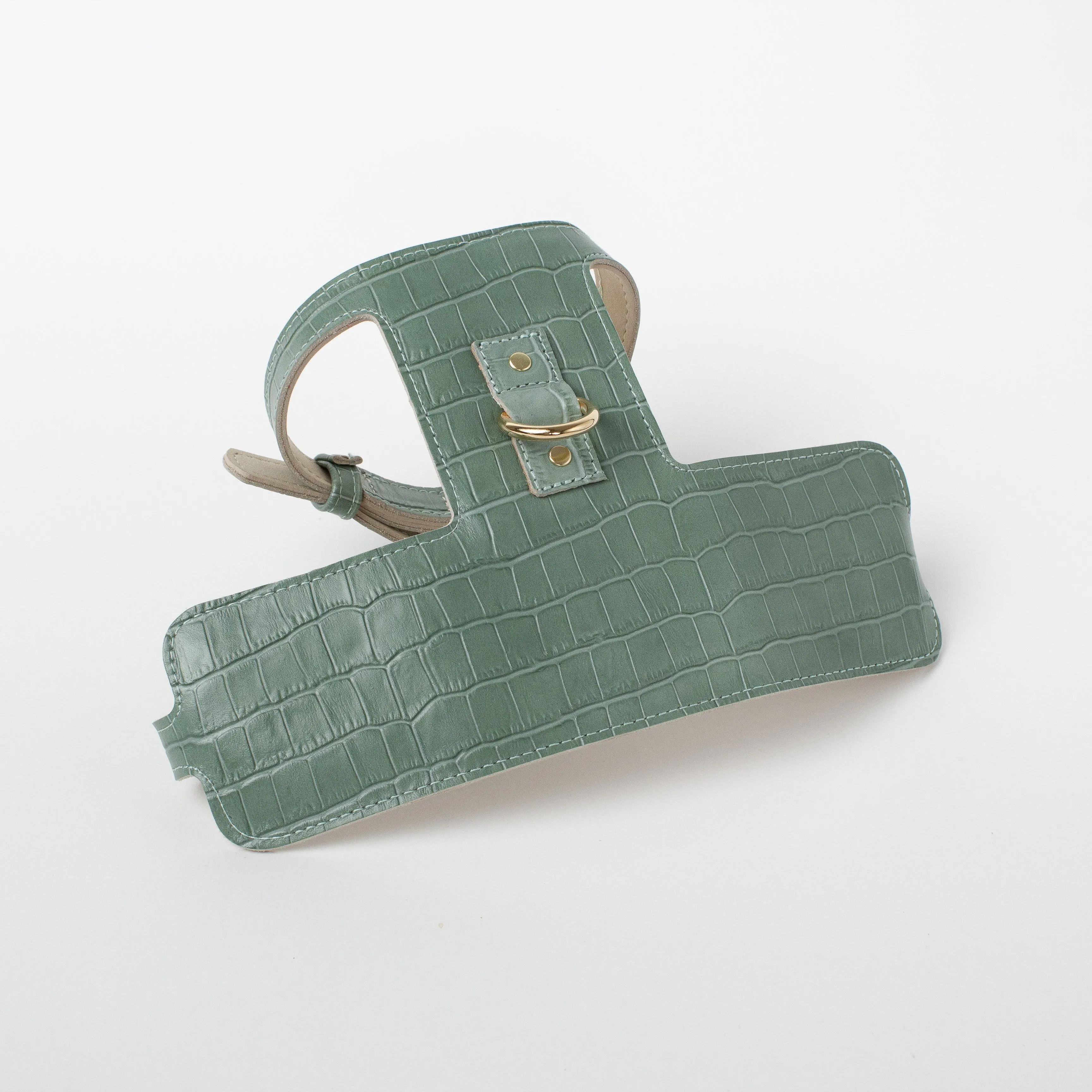 Willow Walks adjustable leather harness with croc effect in sage green